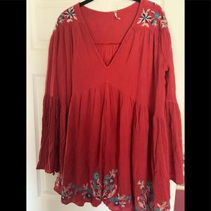 Free People red Tunic mini dress sz L